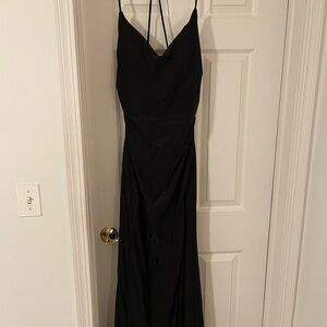 La Femme Black Maxi Dress with cross Spaghetti Straps